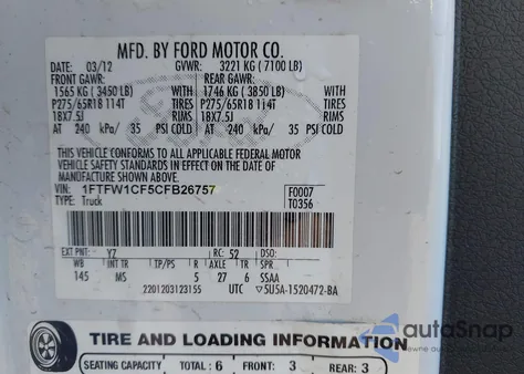 2012 Ford F-150 Xlt z USA, uszkodzony, nr VIN 1FTFW1CF5CFB26757